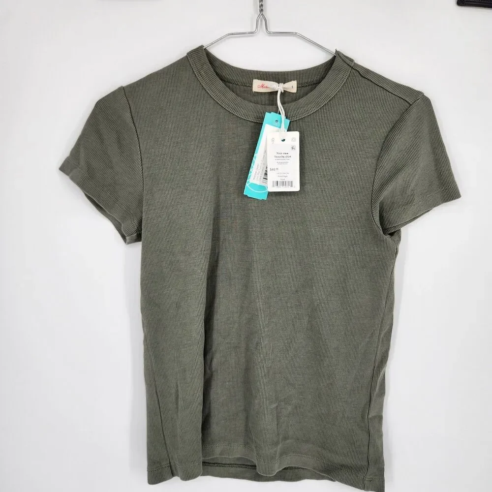 Marine Layer Dark Green Small Lexi Rib Sun In Crew Tee NWT - Picture 1 of 7